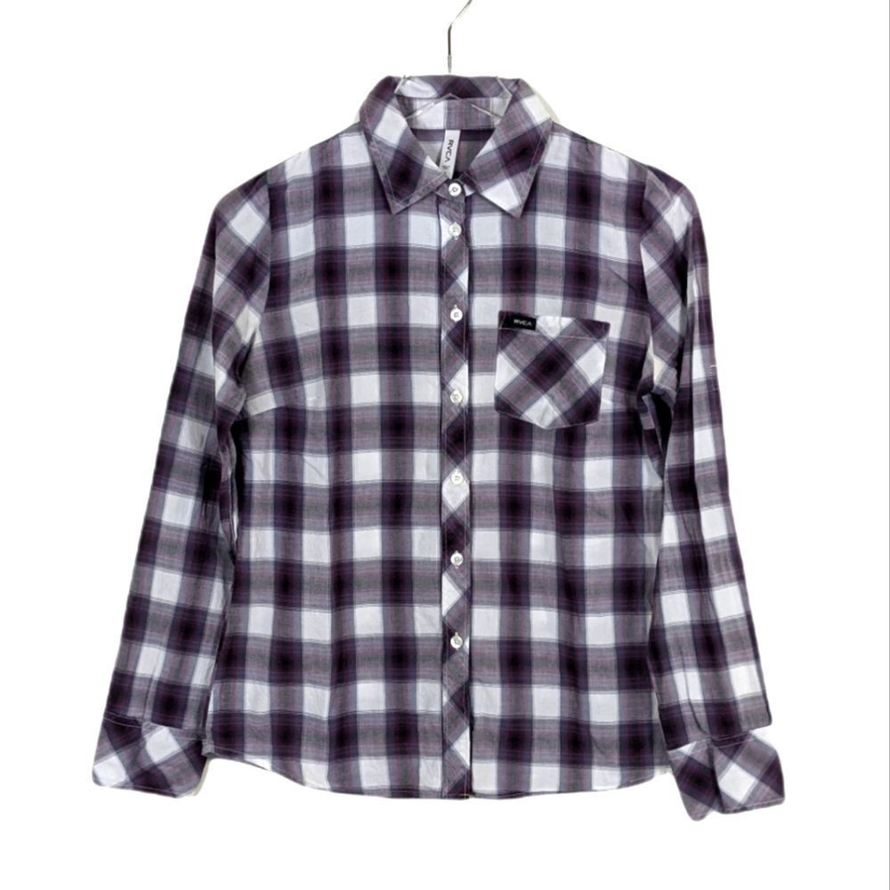 RVCA Plaid Button Down Shirt Small Purple and White